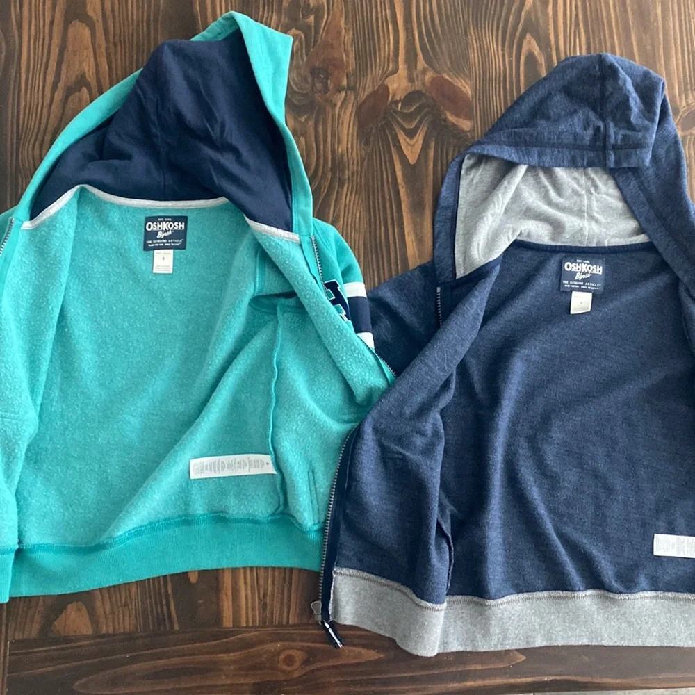 Set of 2 Osh Kosh Boys Jackets Size 6 Green and Navy Zip Up Kids